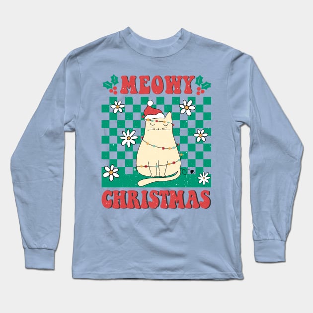 Meowy Christmas Long Sleeve T-Shirt by Erin Decker Creative